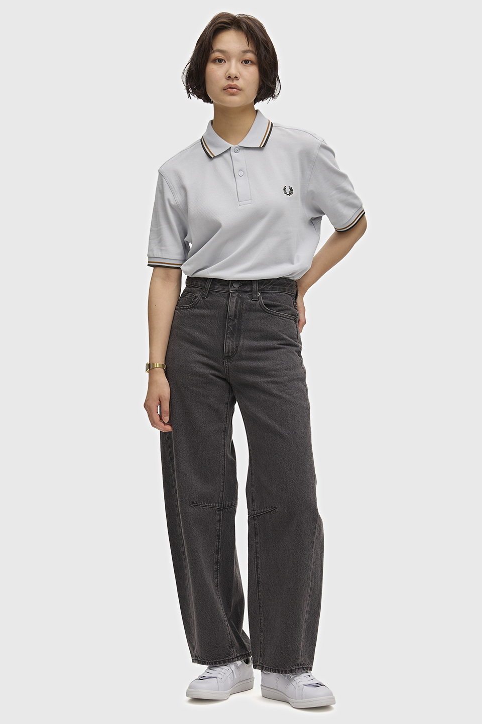 The Fred Perry Shirt - M3600 70C:DUSKY BLUE / CARAMEL / GREEN S