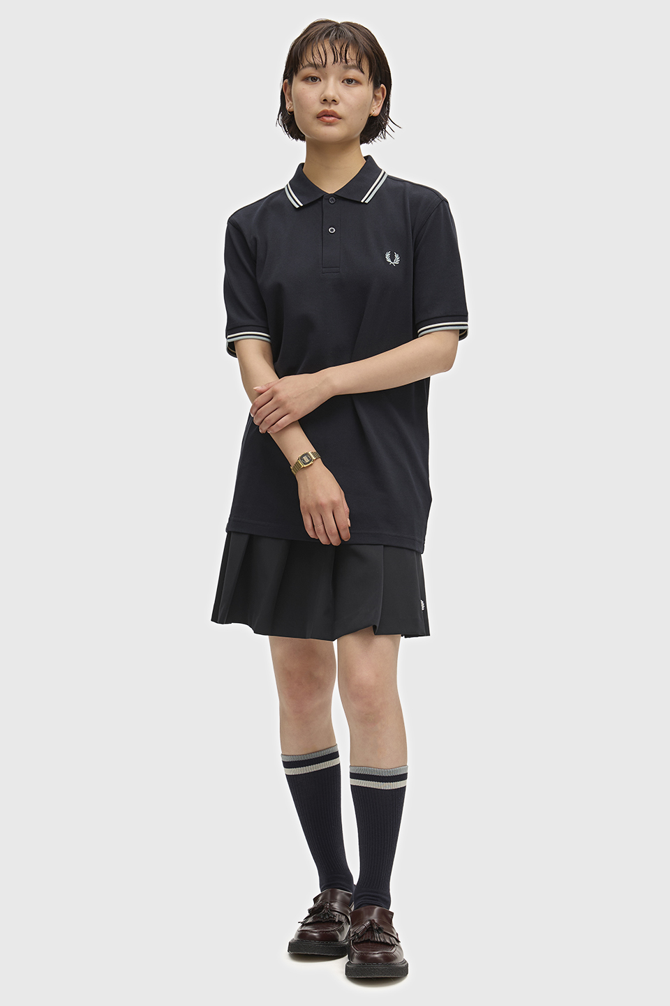 The Fred Perry Shirt - M3600 74C:NAVY / ECRU / SILVER BLUE S
