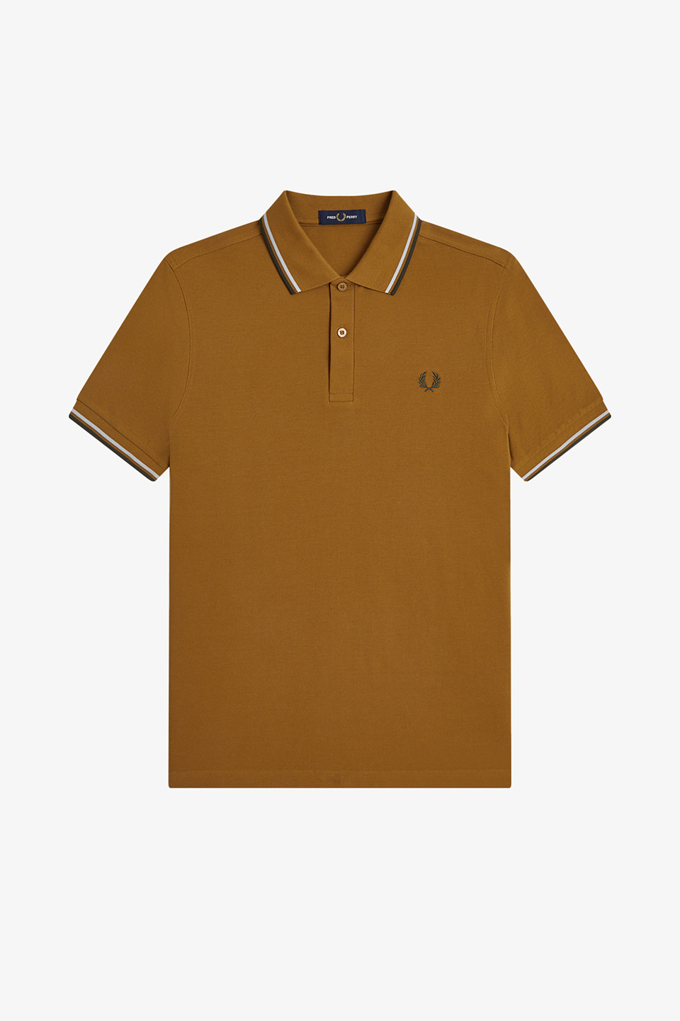 The Fred Perry Shirt - M3600 80C:DARK CARAMEL / BLUE / GREEN S