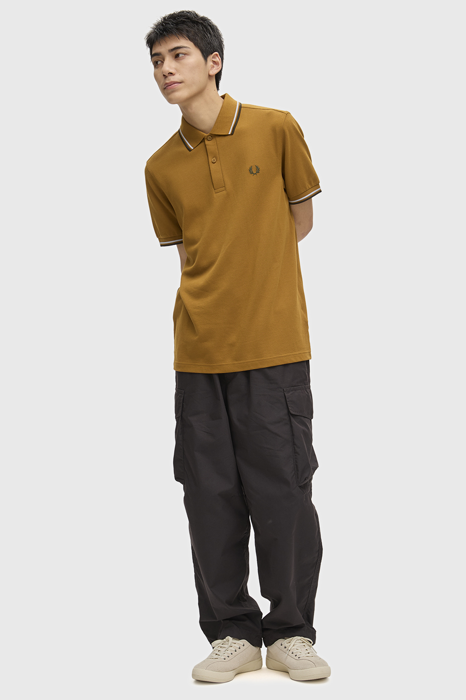 The Fred Perry Shirt - M3600 80C:DARK CARAMEL / BLUE / GREEN S