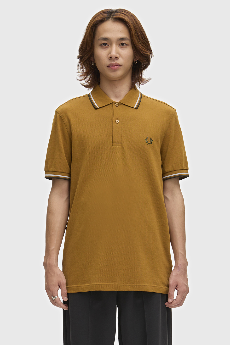 The Fred Perry Shirt - M3600 80C:DARK CARAMEL / BLUE / GREEN S