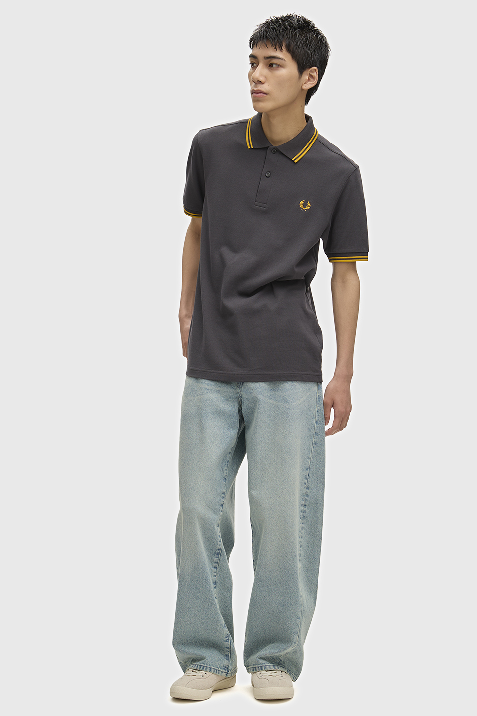 The Fred Perry Shirt - M3600 85C:ANCHOR GREY / GOLDEN S