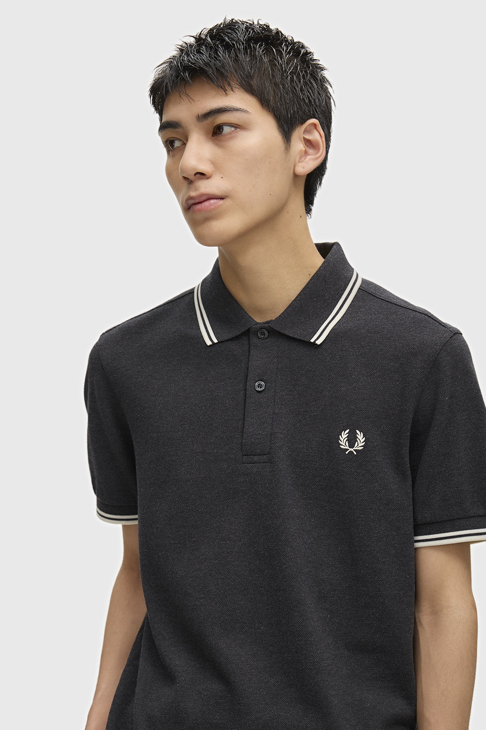 The Fred Perry Shirt - M3600 89C:CHARCOAL MARL / ECRU / ECRU S