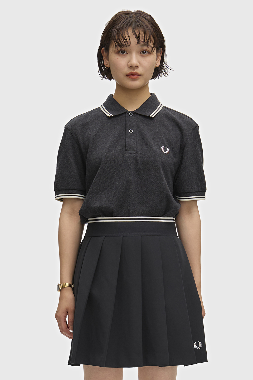 The Fred Perry Shirt - M3600 89C:CHARCOAL MARL / ECRU / ECRU S