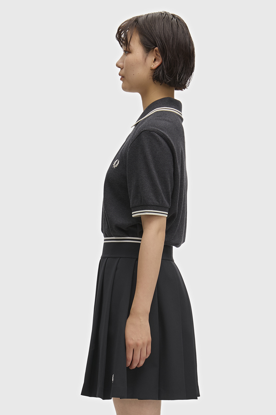 The Fred Perry Shirt - M3600 89C:CHARCOAL MARL / ECRU / ECRU S