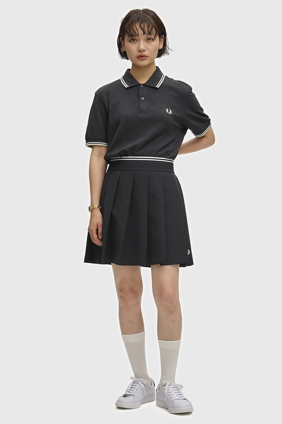The Fred Perry Shirt - M3600 89C:CHARCOAL MARL / ECRU / ECRU S