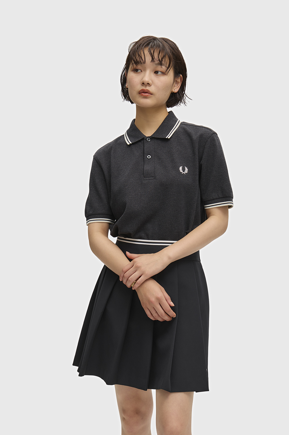 The Fred Perry Shirt - M3600 89C:CHARCOAL MARL / ECRU / ECRU S