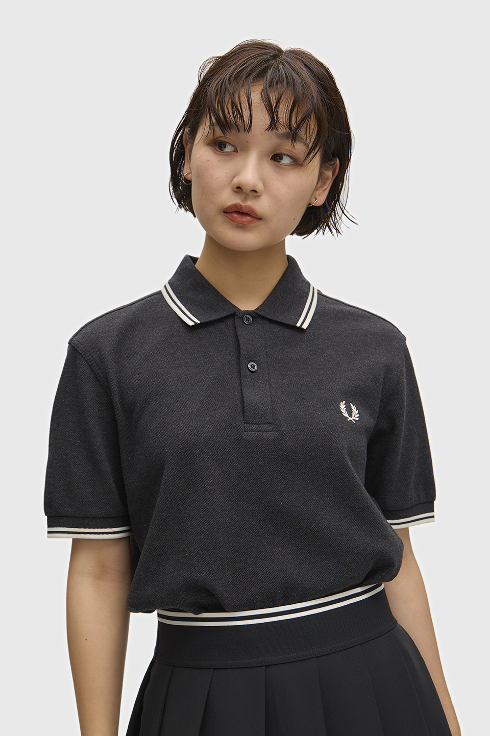 The Fred Perry Shirt - M3600 89C:CHARCOAL MARL / ECRU / ECRU S