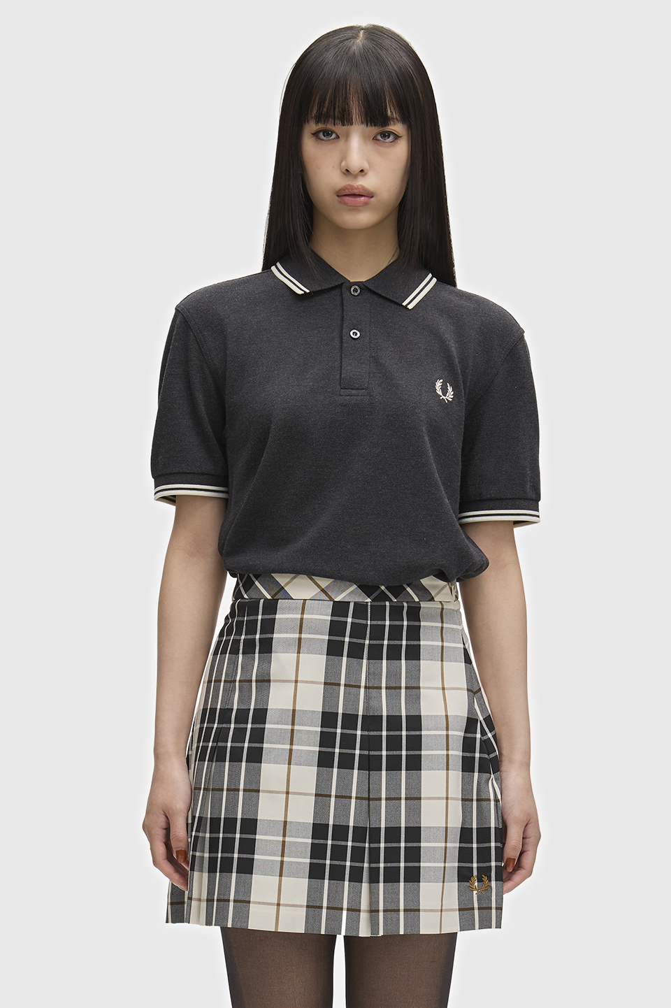 The Fred Perry Shirt - M3600 89C:CHARCOAL MARL / ECRU / ECRU S