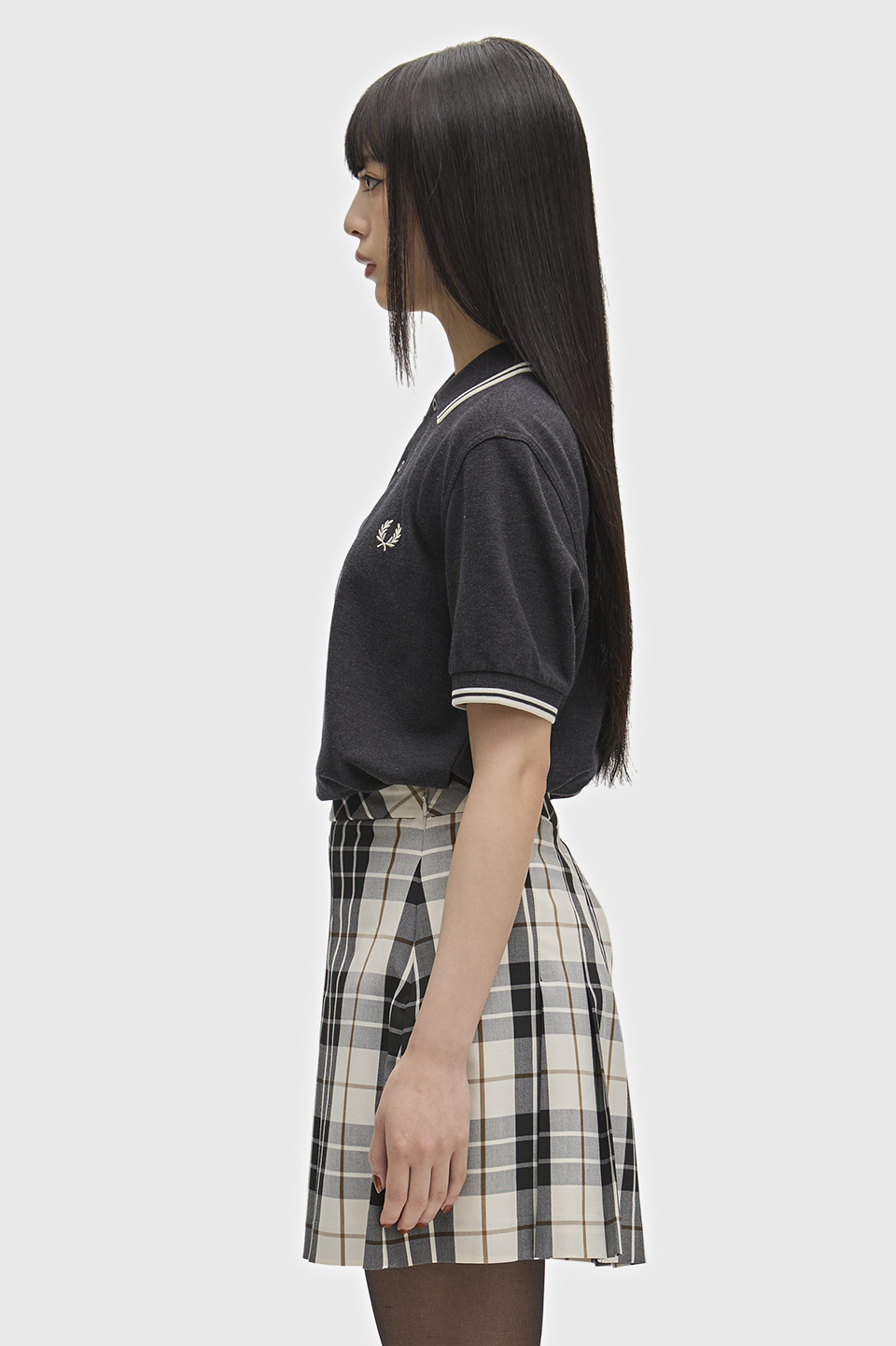 The Fred Perry Shirt - M3600 89C:CHARCOAL MARL / ECRU / ECRU S
