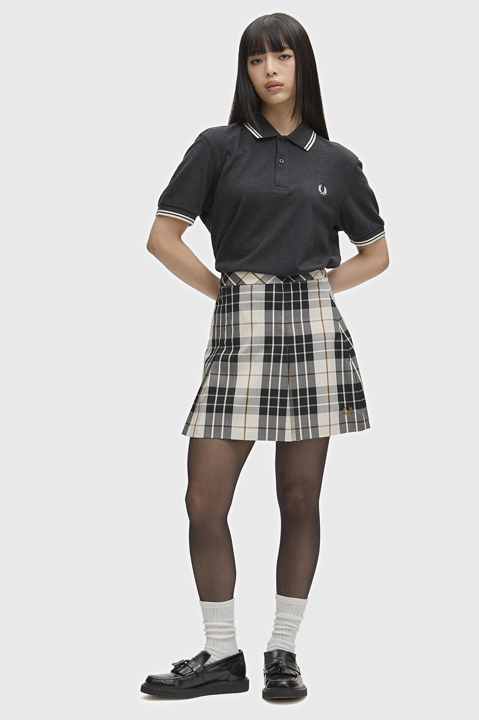 The Fred Perry Shirt - M3600 89C:CHARCOAL MARL / ECRU / ECRU S