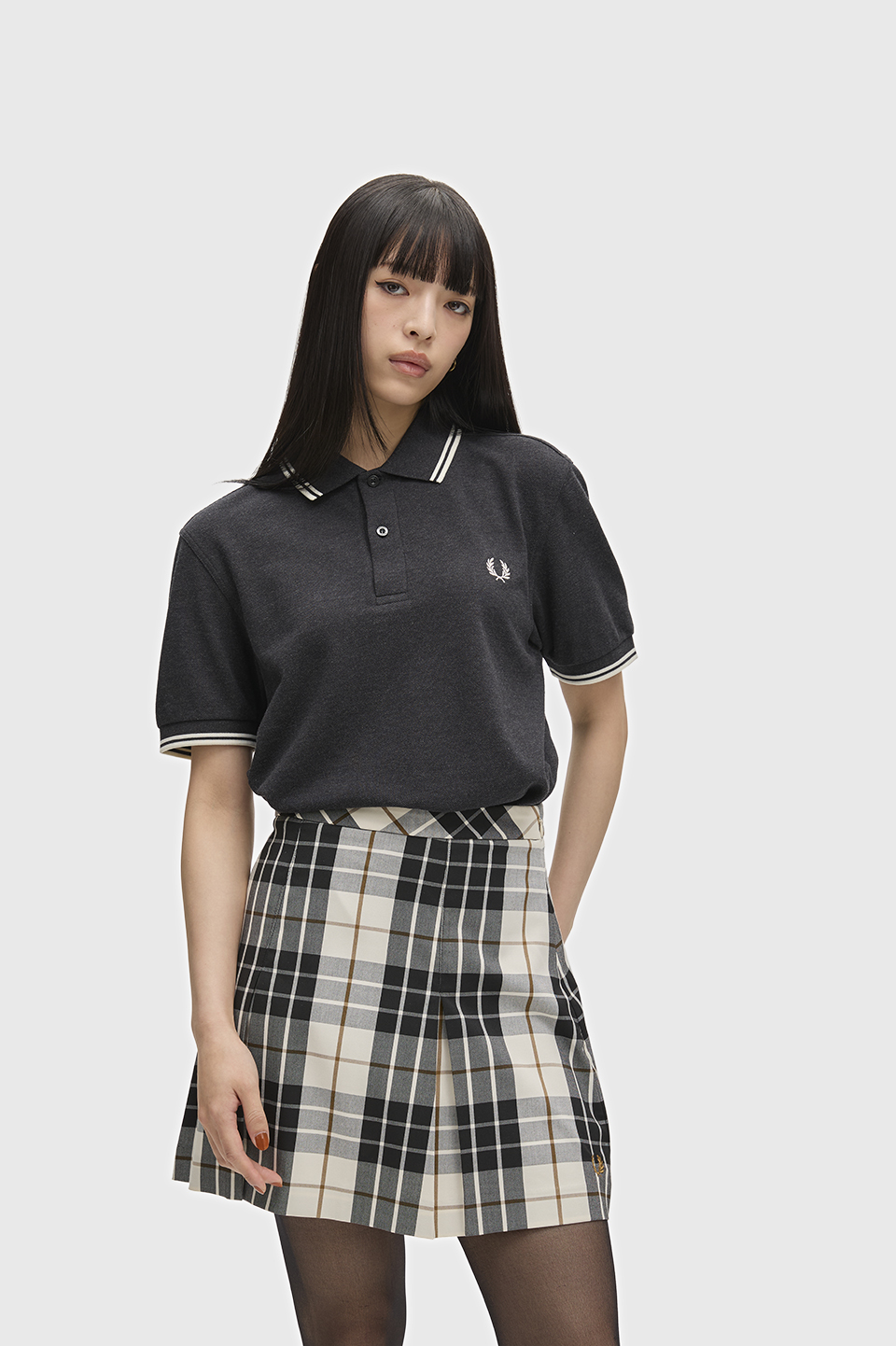 The Fred Perry Shirt - M3600 89C:CHARCOAL MARL / ECRU / ECRU S