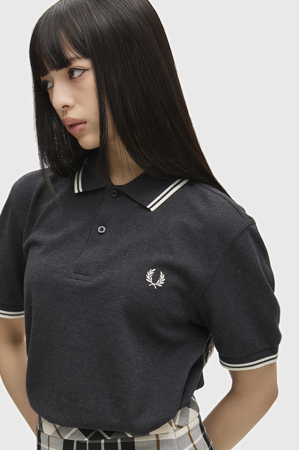 The Fred Perry Shirt - M3600 89C:CHARCOAL MARL / ECRU / ECRU S