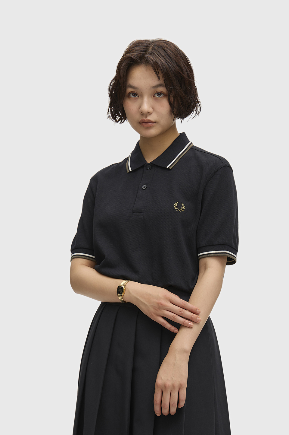 The Fred Perry Shirt - M3600 W54:BLACK / ECRU / LAUREL WREATH S