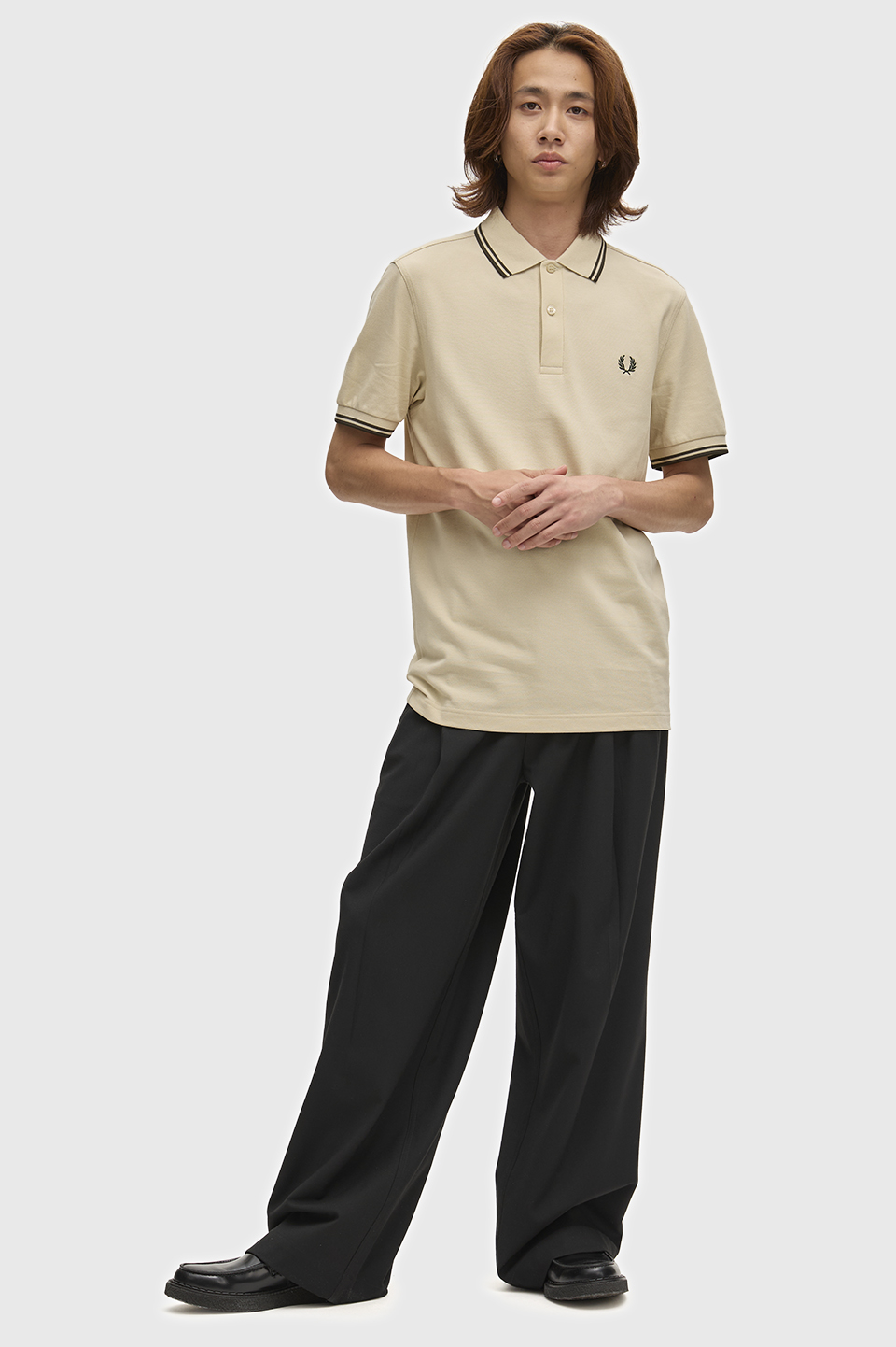 The Fred Perry Shirt - M3600 X64:OATMEAL / NIGHT GREEN S