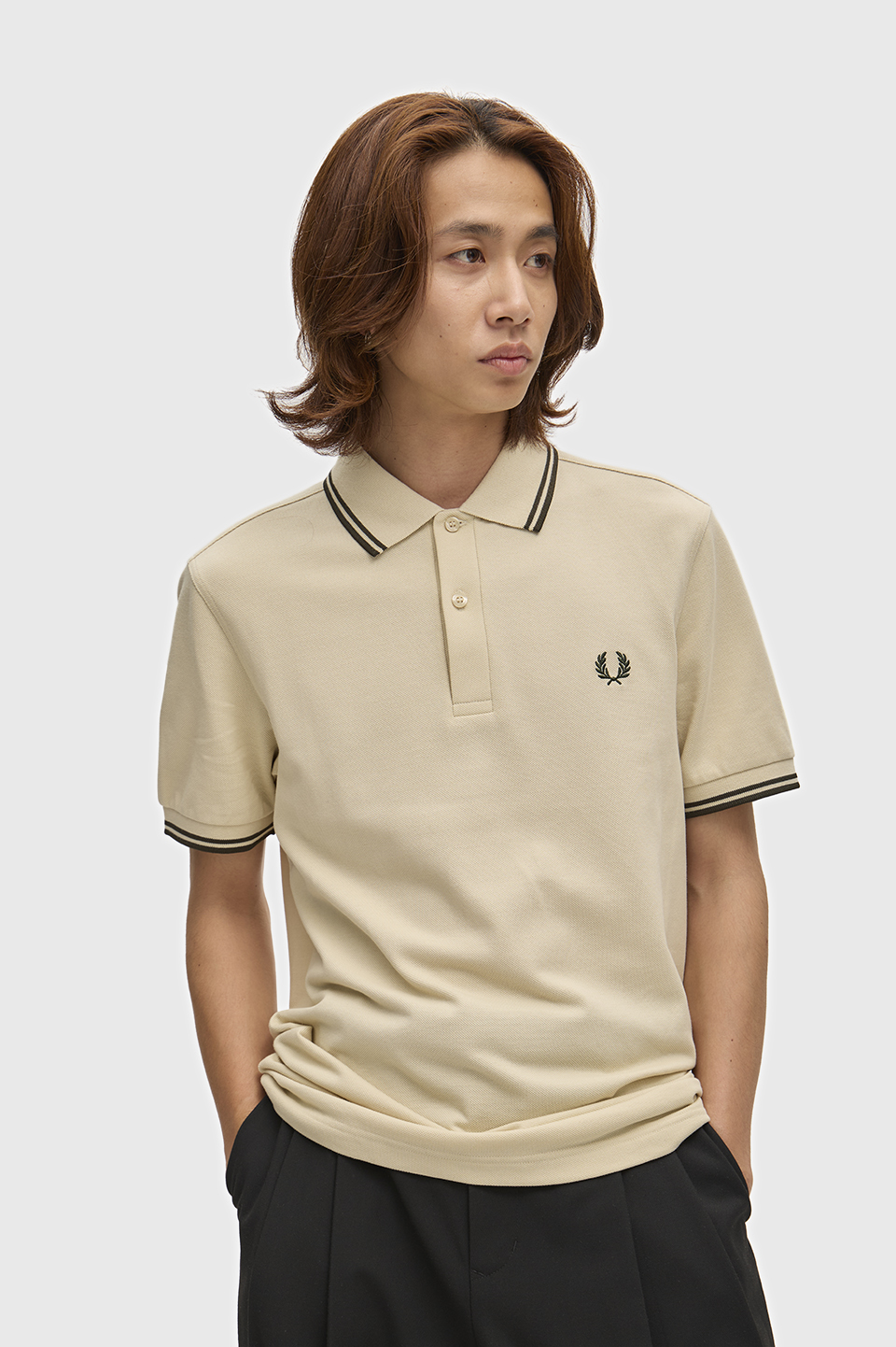The Fred Perry Shirt - M3600 X64:OATMEAL / NIGHT GREEN S