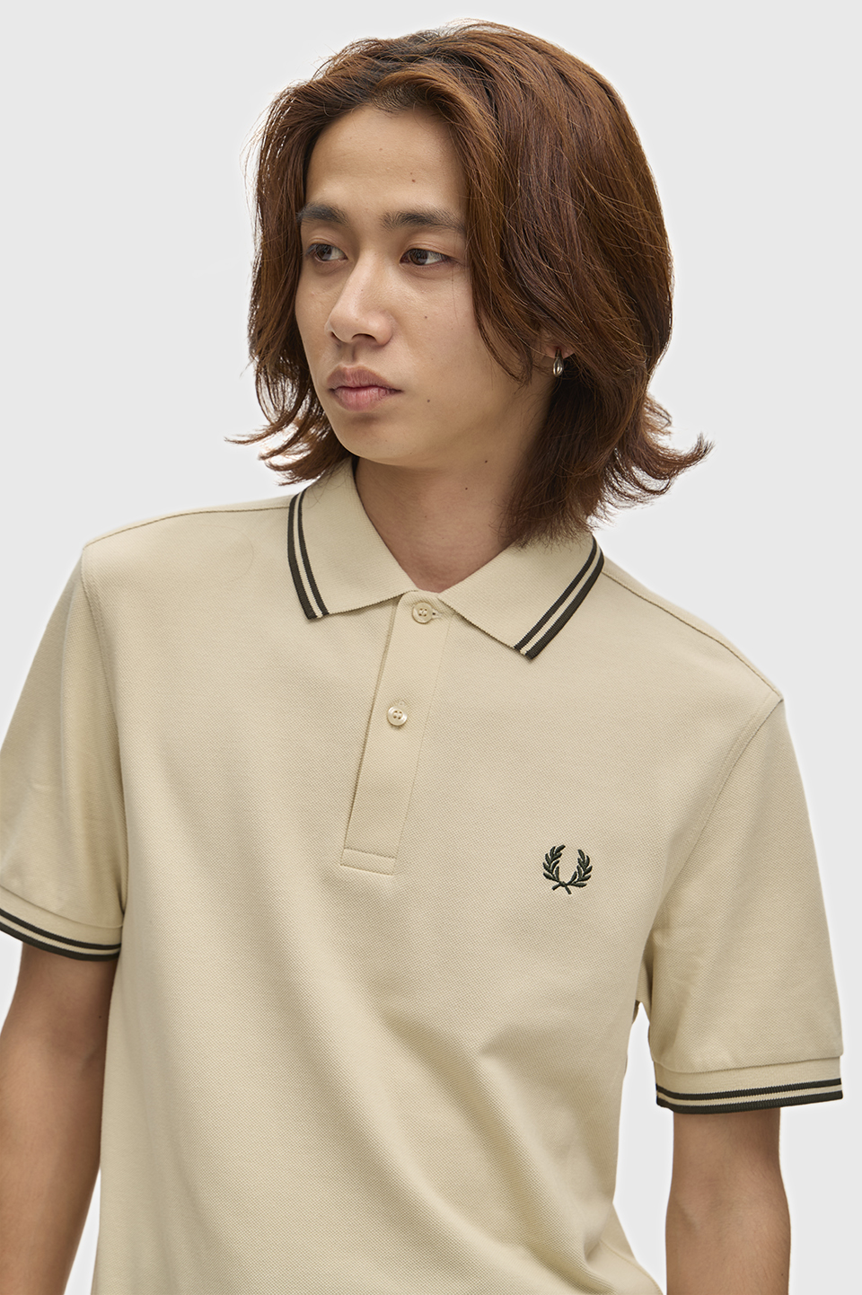 The Fred Perry Shirt - M3600 X64:OATMEAL / NIGHT GREEN S