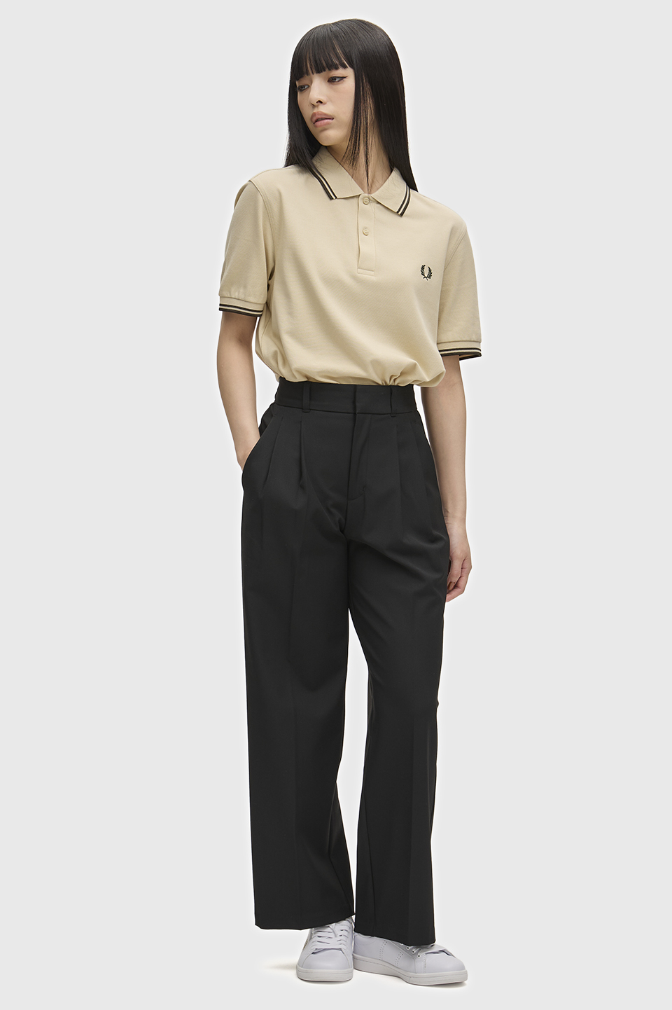 The Fred Perry Shirt - M3600 X64:OATMEAL / NIGHT GREEN S