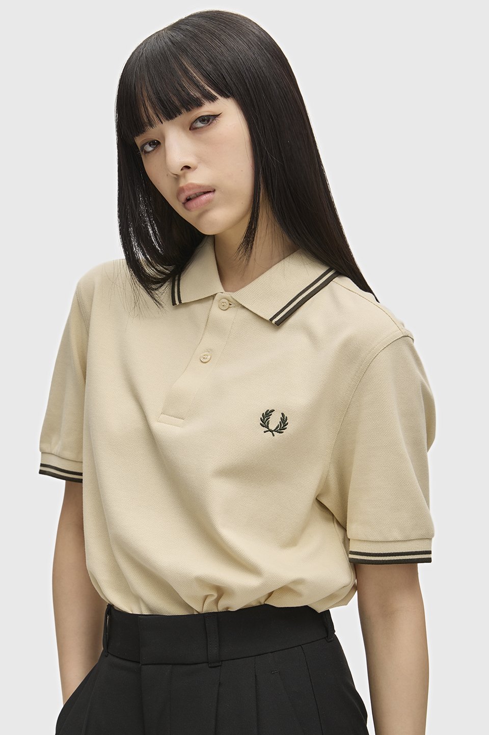 The Fred Perry Shirt - M3600 X64:OATMEAL / NIGHT GREEN S