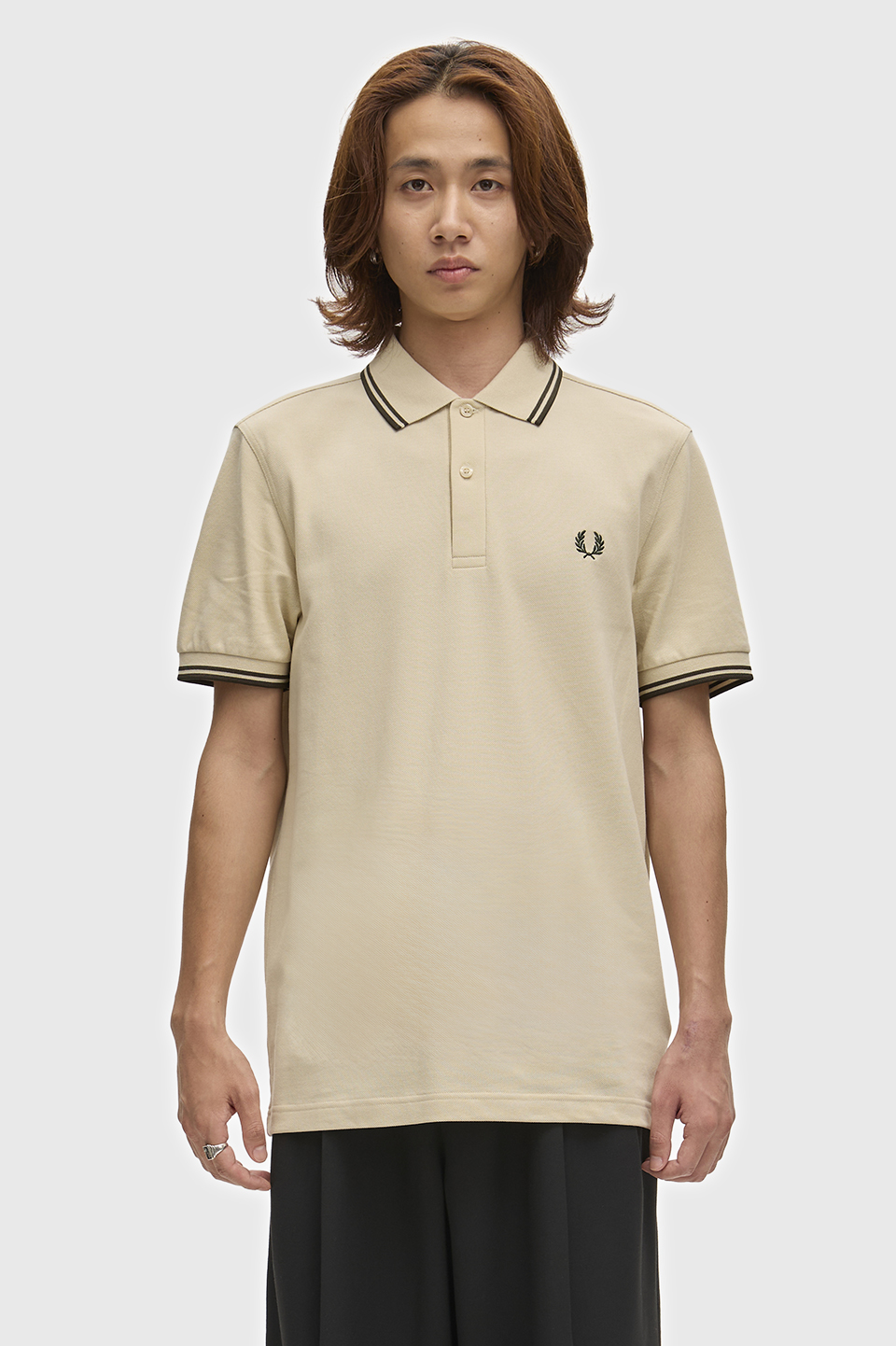The Fred Perry Shirt - M3600 X64:OATMEAL / NIGHT GREEN S