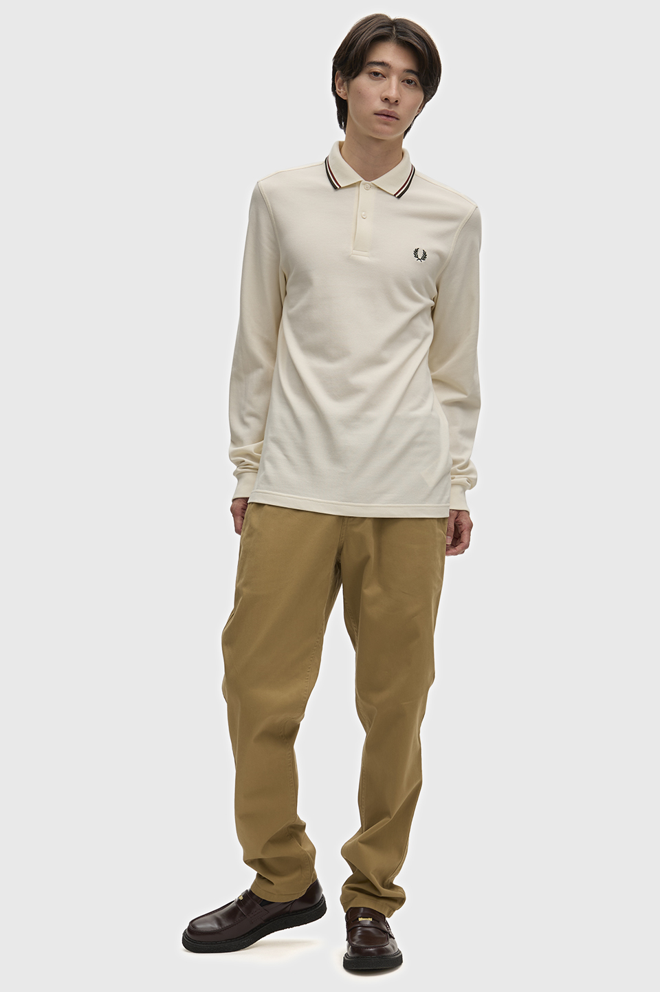 The Fred Perry Shirt - M3636 69C:ECRU / BRNDY / NIGHT GREEN S