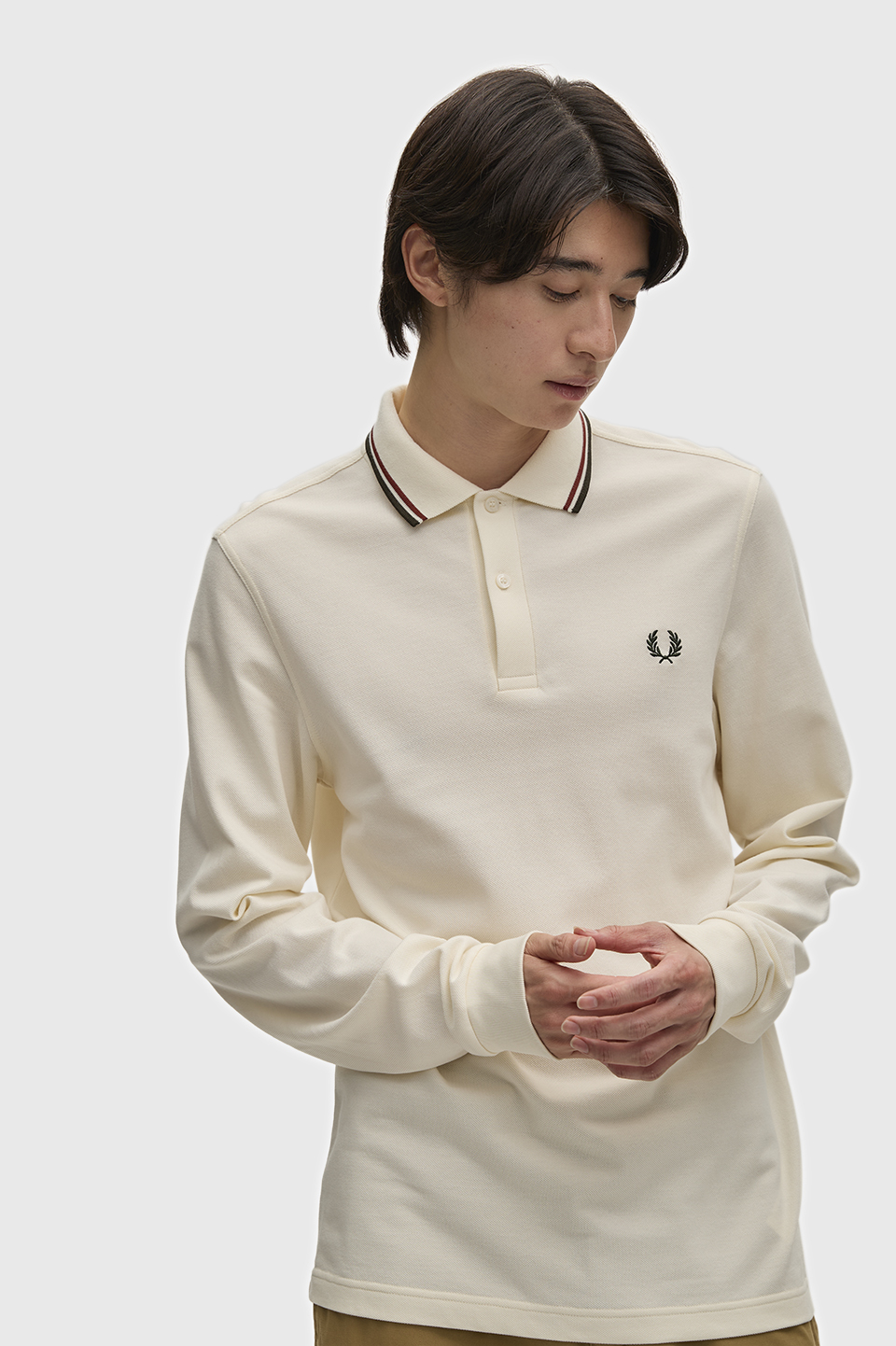 The Fred Perry Shirt - M3636 69C:ECRU / BRNDY / NIGHT GREEN S