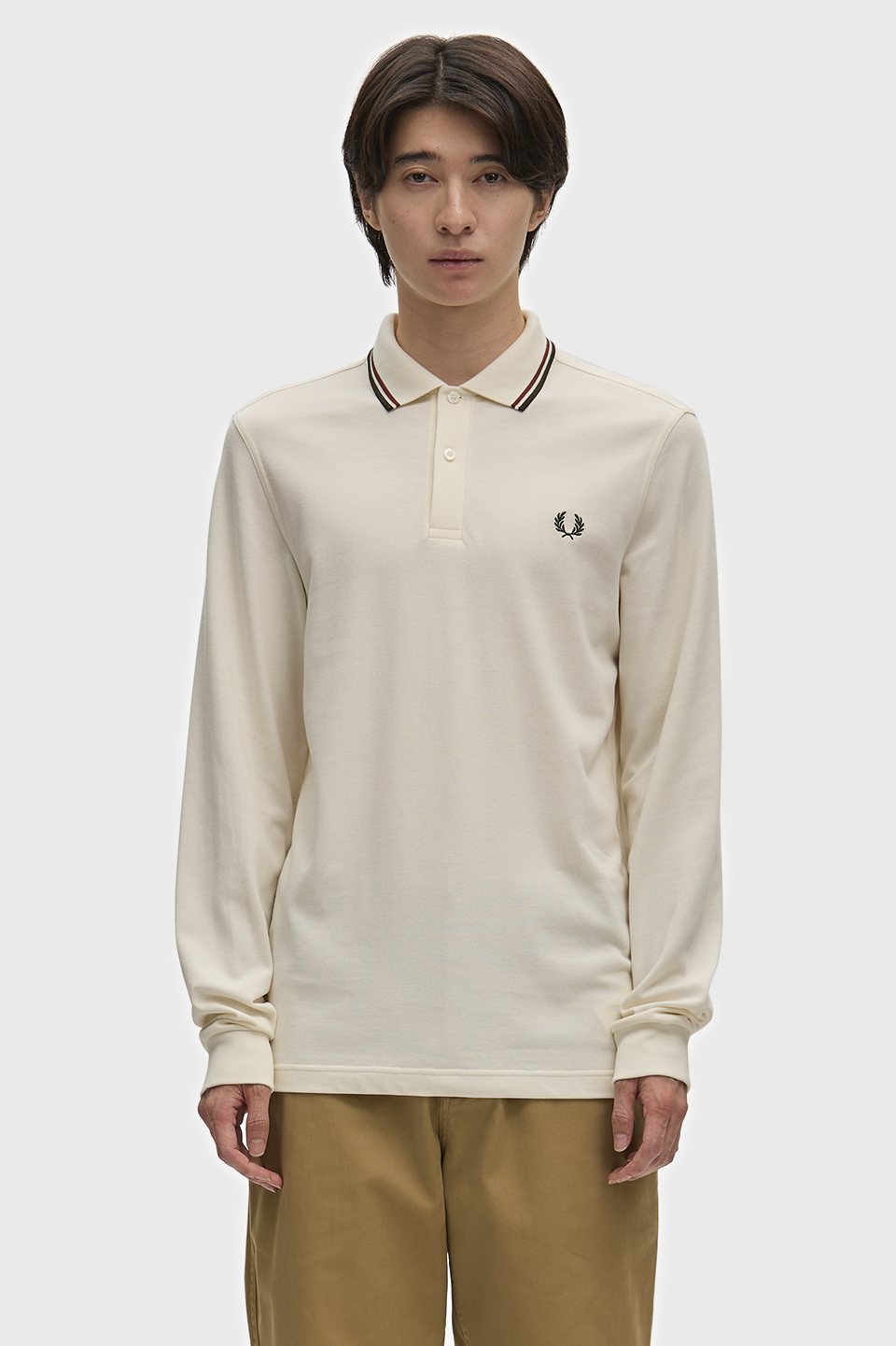 The Fred Perry Shirt - M3636 69C:ECRU / BRNDY / NIGHT GREEN S