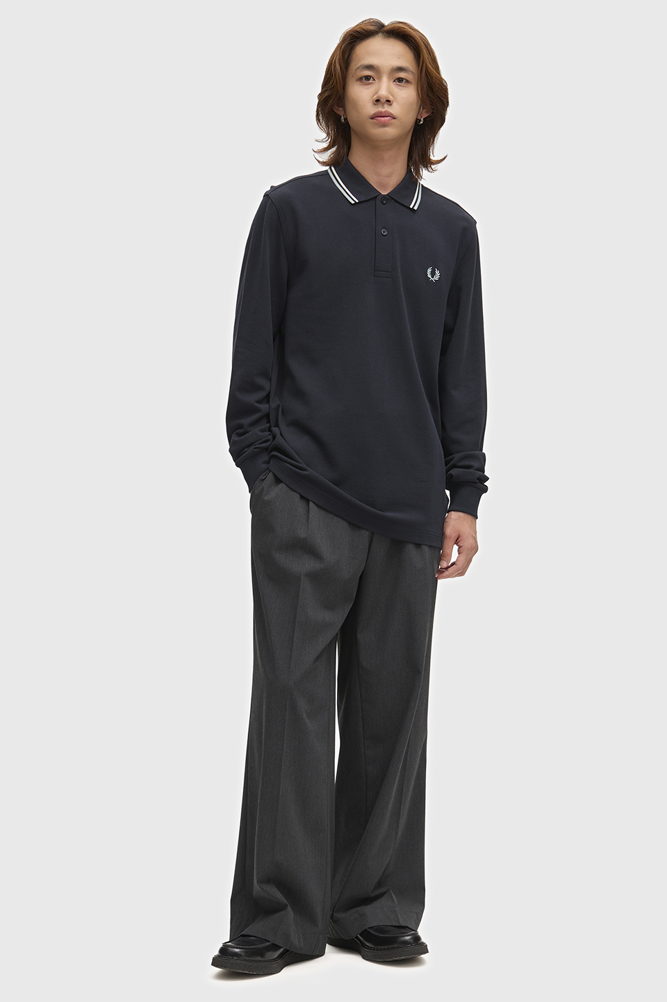 The Fred Perry Shirt - M3636 74C:NAVY / ECRU / SILVER BLUE S