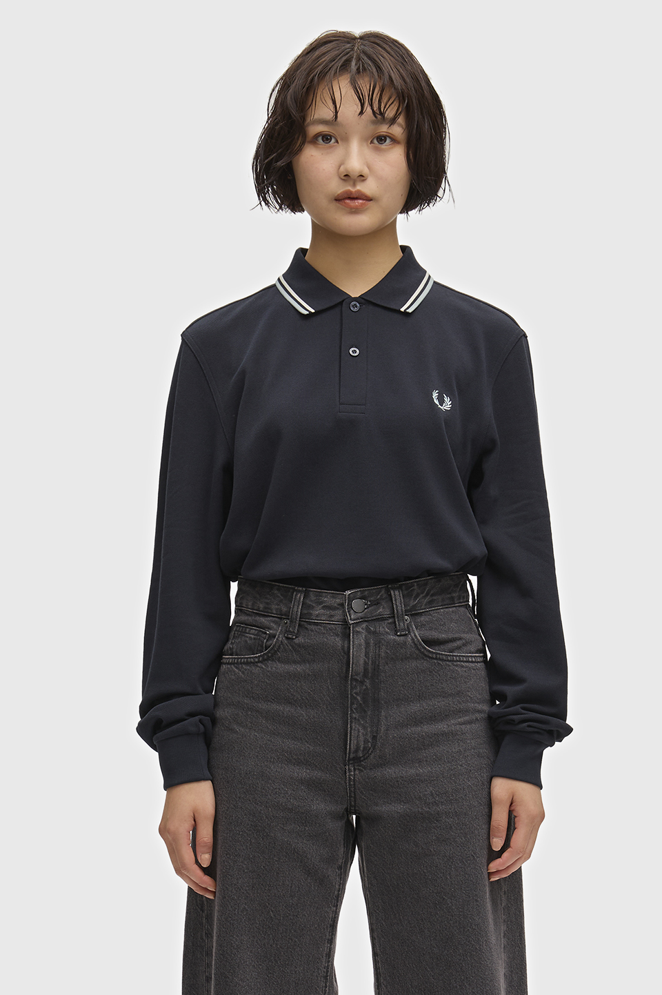 The Fred Perry Shirt - M3636 74C:NAVY / ECRU / SILVER BLUE S