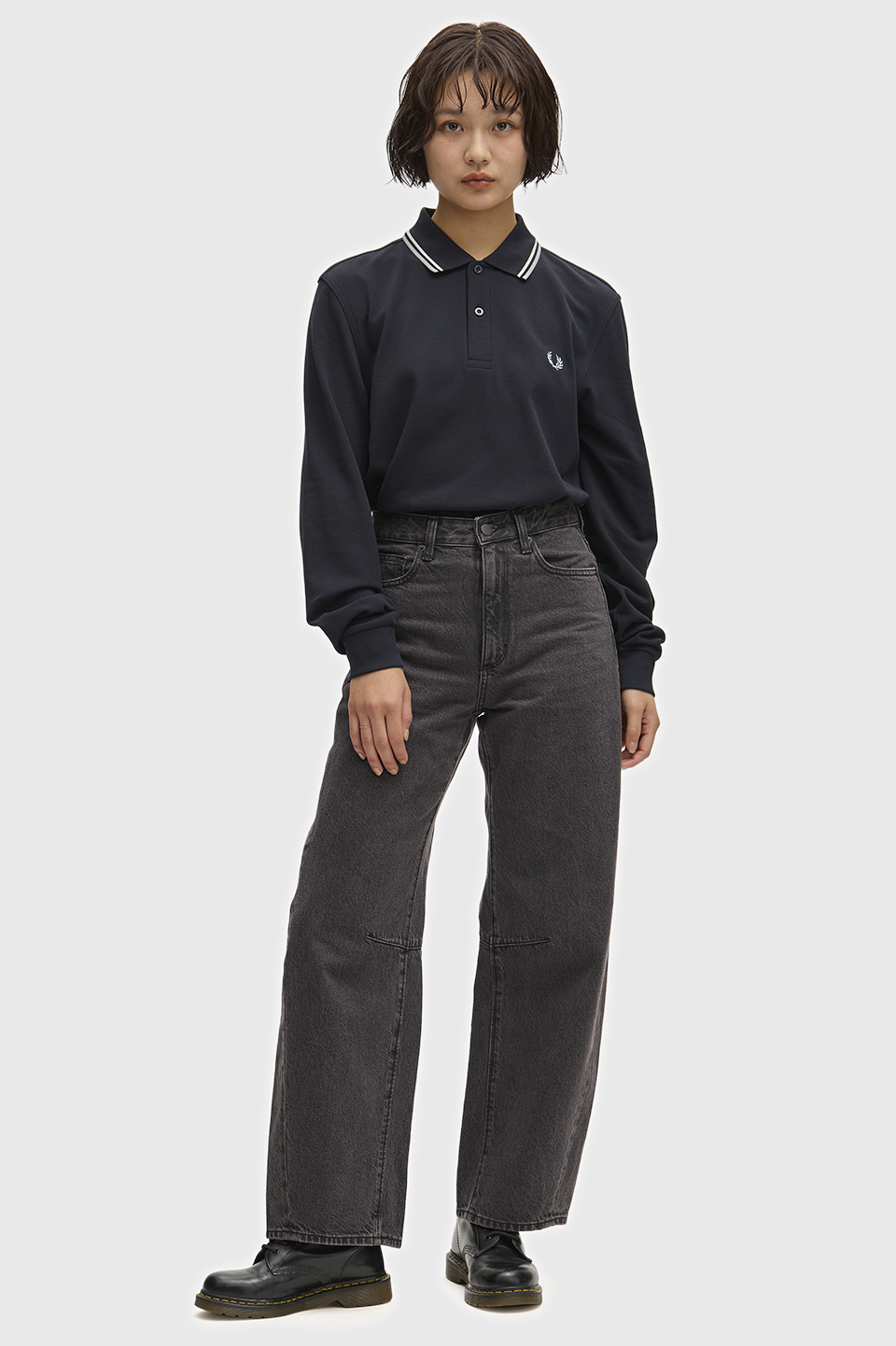 The Fred Perry Shirt - M3636 74C:NAVY / ECRU / SILVER BLUE S