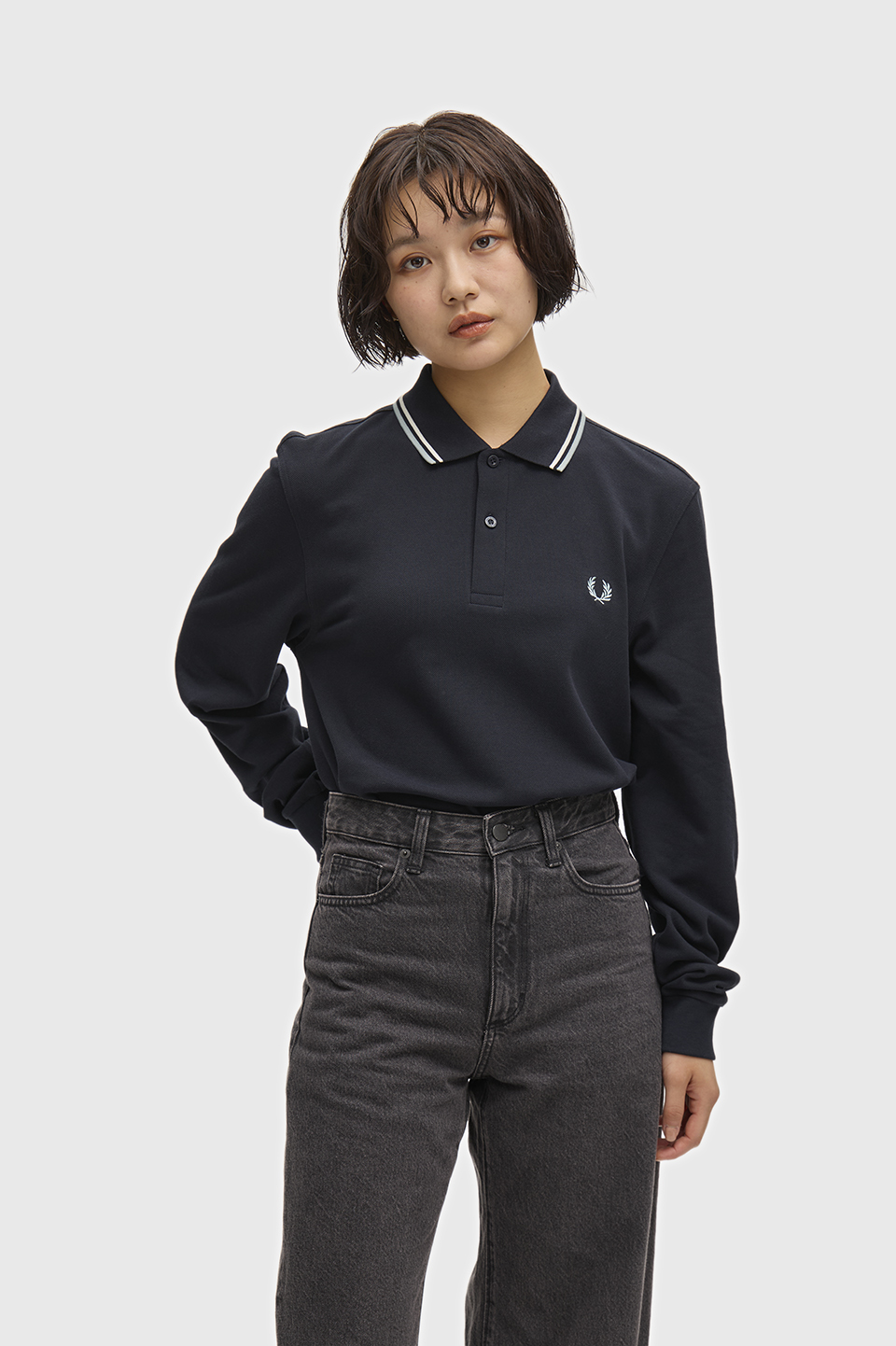The Fred Perry Shirt - M3636 74C:NAVY / ECRU / SILVER BLUE S