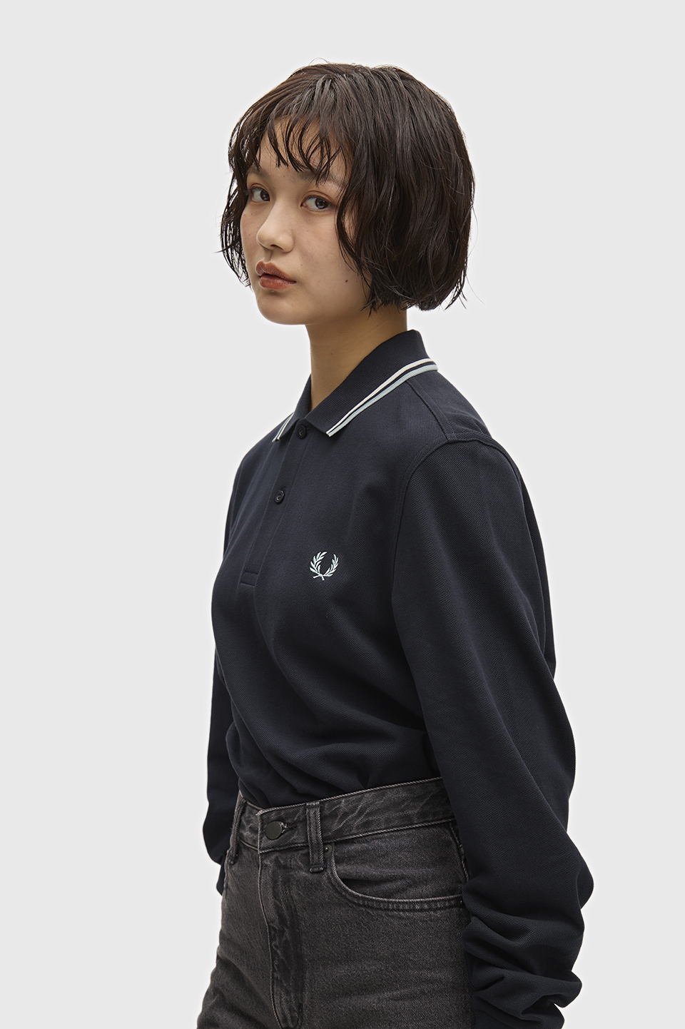 The Fred Perry Shirt - M3636 74C:NAVY / ECRU / SILVER BLUE S