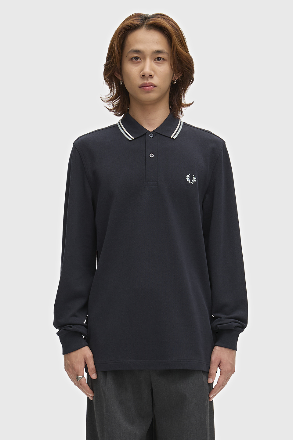 The Fred Perry Shirt - M3636 74C:NAVY / ECRU / SILVER BLUE S