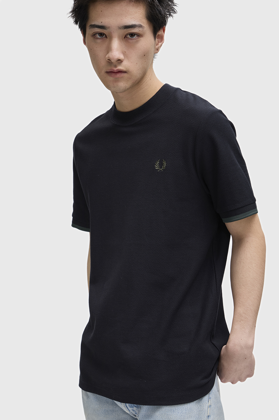 Tipped Cuff Pique T-Shirt(M Y43：BLACK / COURT GREEN