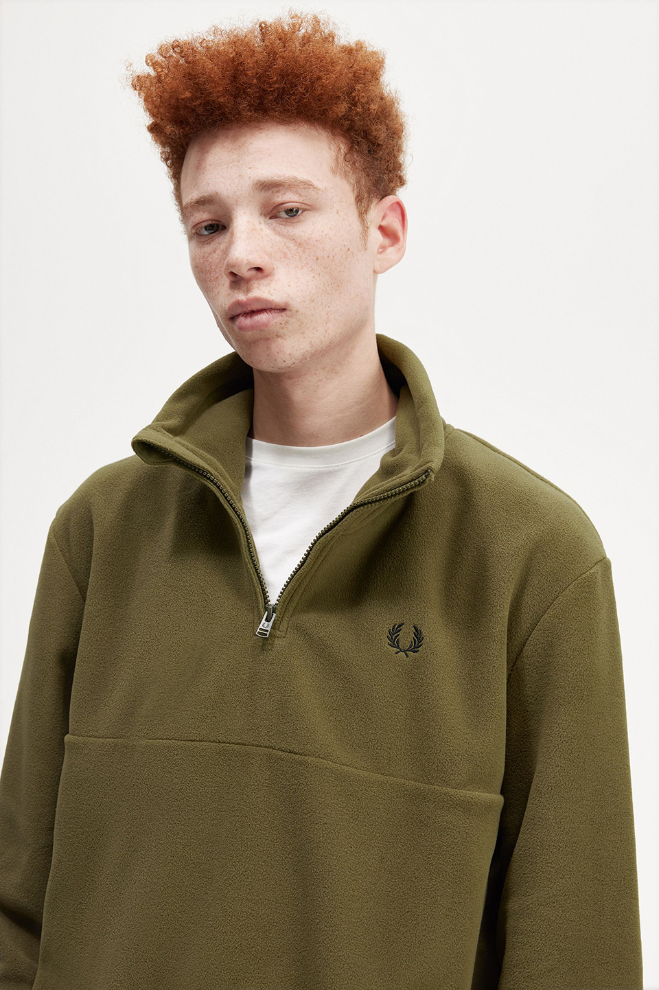 【90s】FRED PERRY ハーフジップ フリース ドローコード グレー