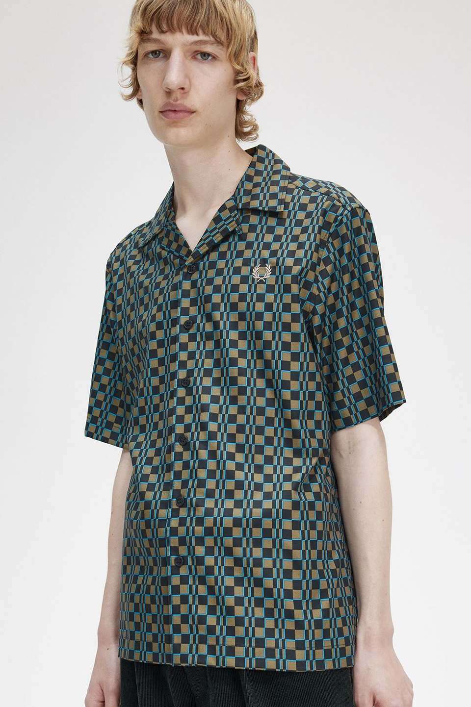 Glitch Chequerboard Revere Collar Shirt(M Q55：UNIFORM GREEN 