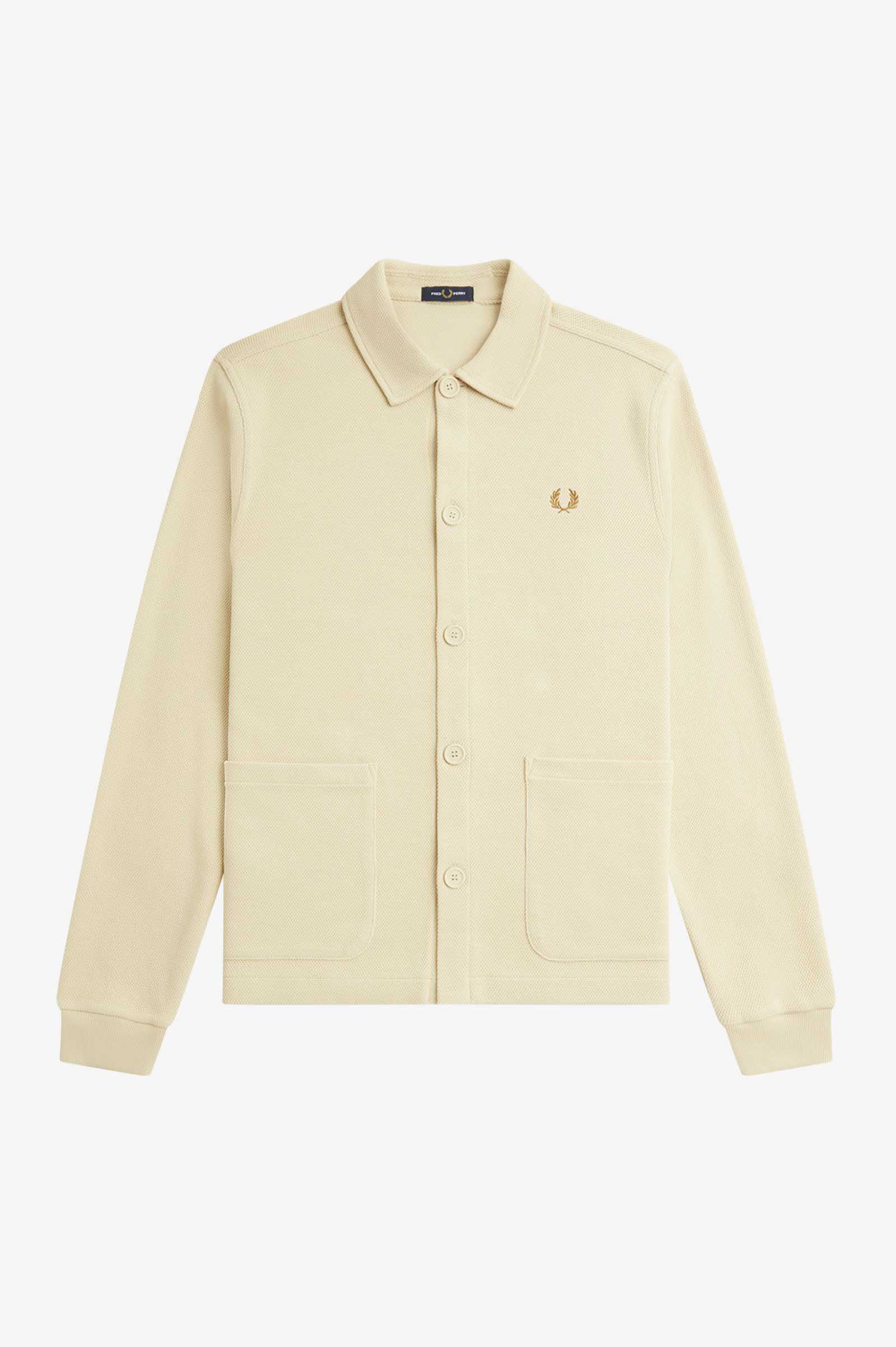 Button Through Long Sleeve Polo Shirt(M 691：OATMEAL): | FRED 