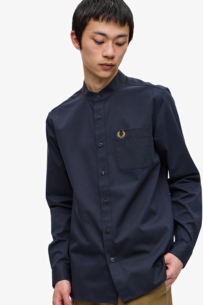 Grandad Collar Shirt(S 608:NAVY): | FRED PERRY JAPAN | フレッド