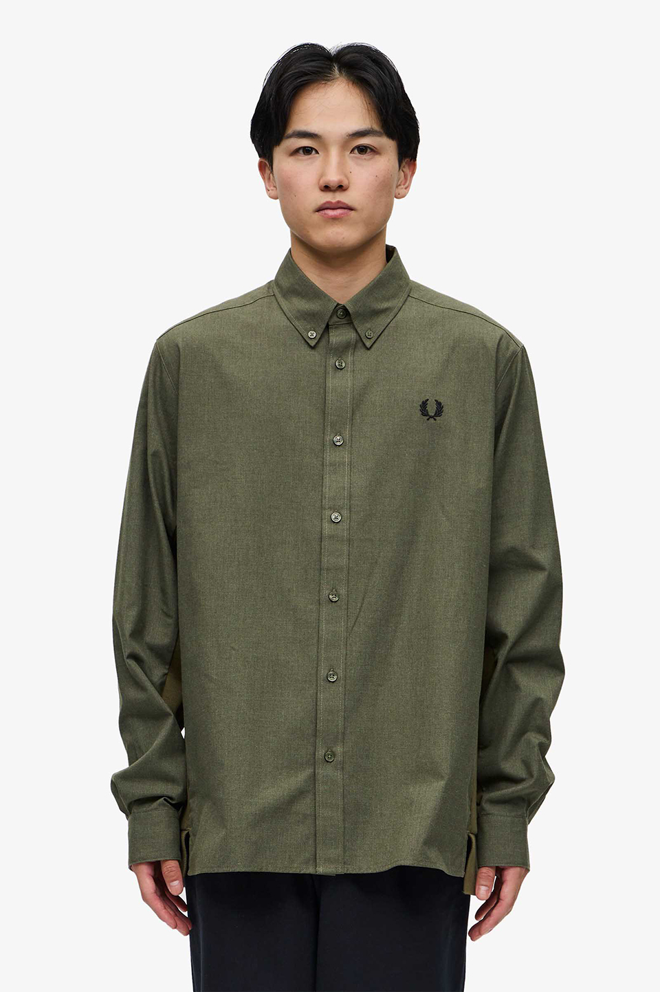 Contrast Panel ShirtS Q：UNIFORM GREEN:   FRED PERRY JAPAN
