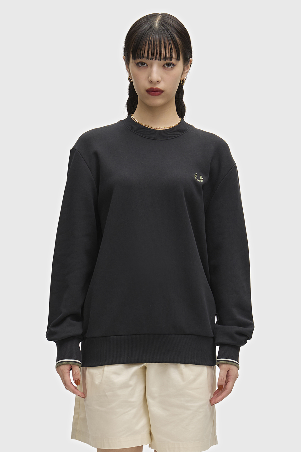 Crew Neck Sweatshirt W54:BLACK / ECRU / LAUREL WREATH XL