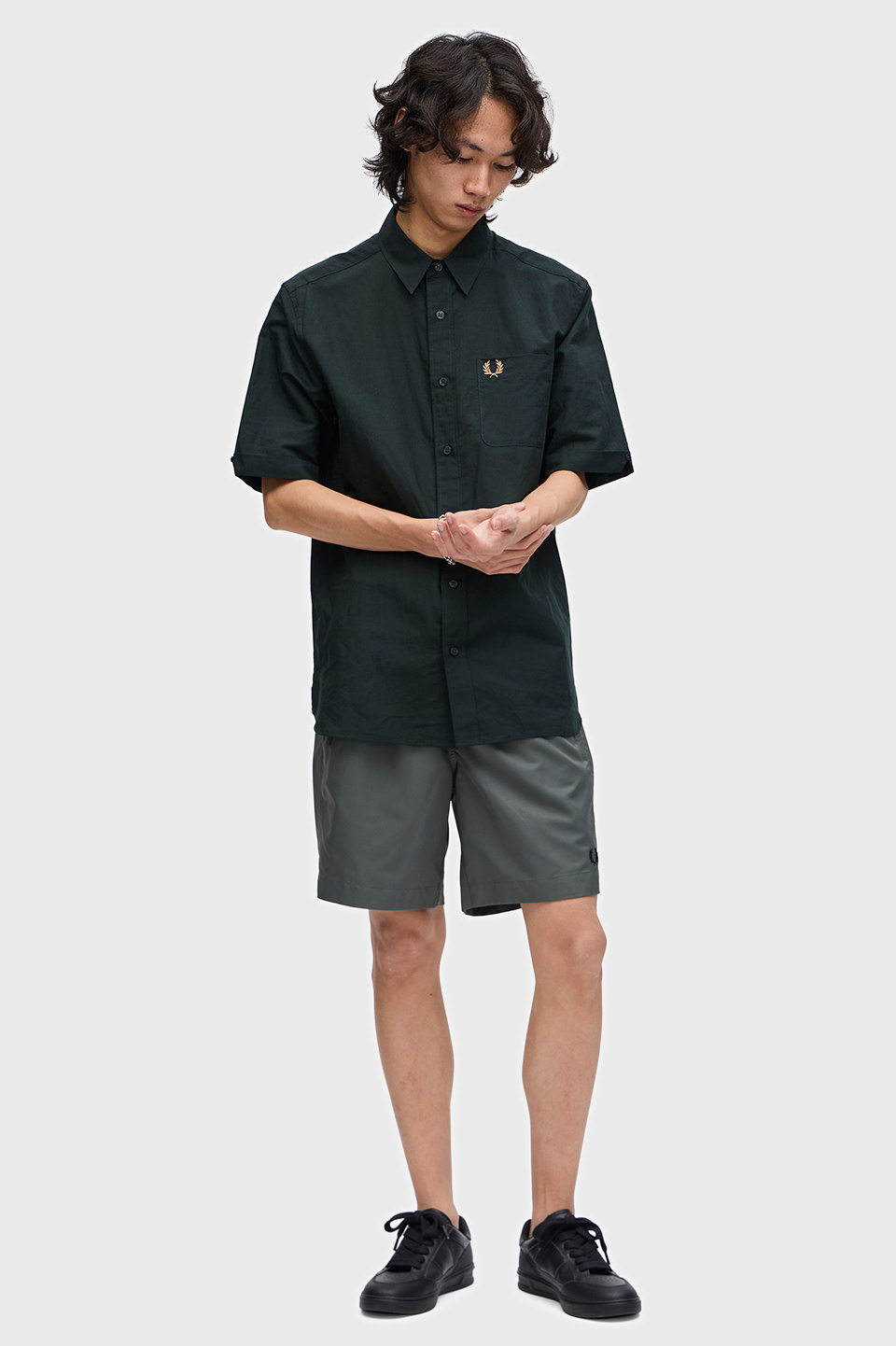 Linen Blend Short Sleeve Shirt(S Q20：NIGHT GREEN): | FRED PERRY 
