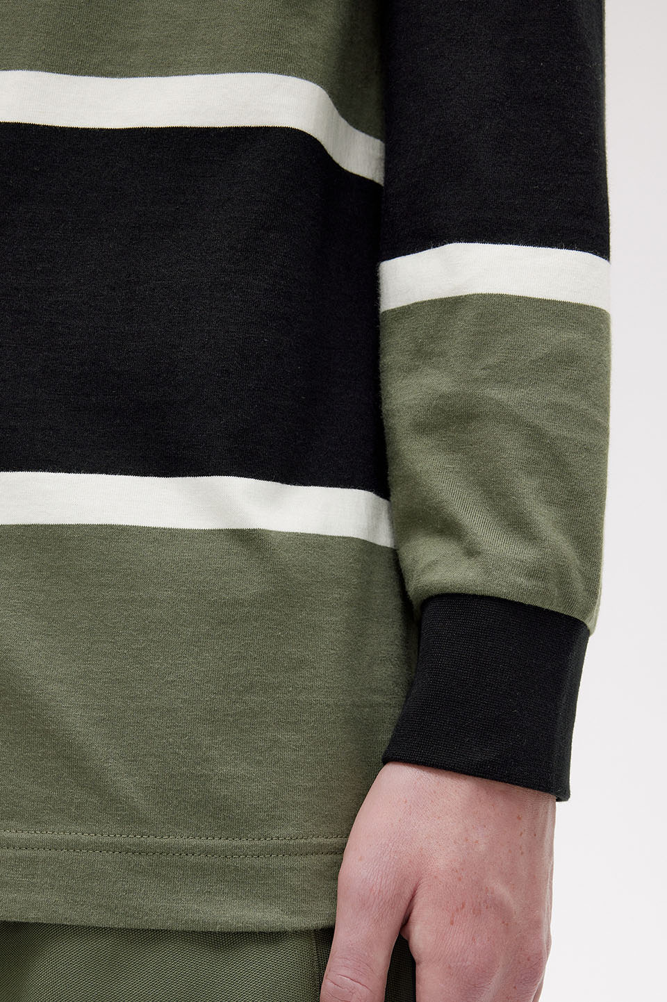 #11 フレッドペリー　グリーンストライプ　サイズM Striped Long Sleeve Polo Shirt(M X21：LAUREL WREATH GREEN