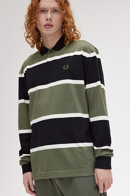 【新品未使用】FRED PERRY リブ ロングスリーブ ポロシャツ ブラック FRED PERRY/フレッドペリー] 別注 ワンポイントロゴ刺繍 ロング
