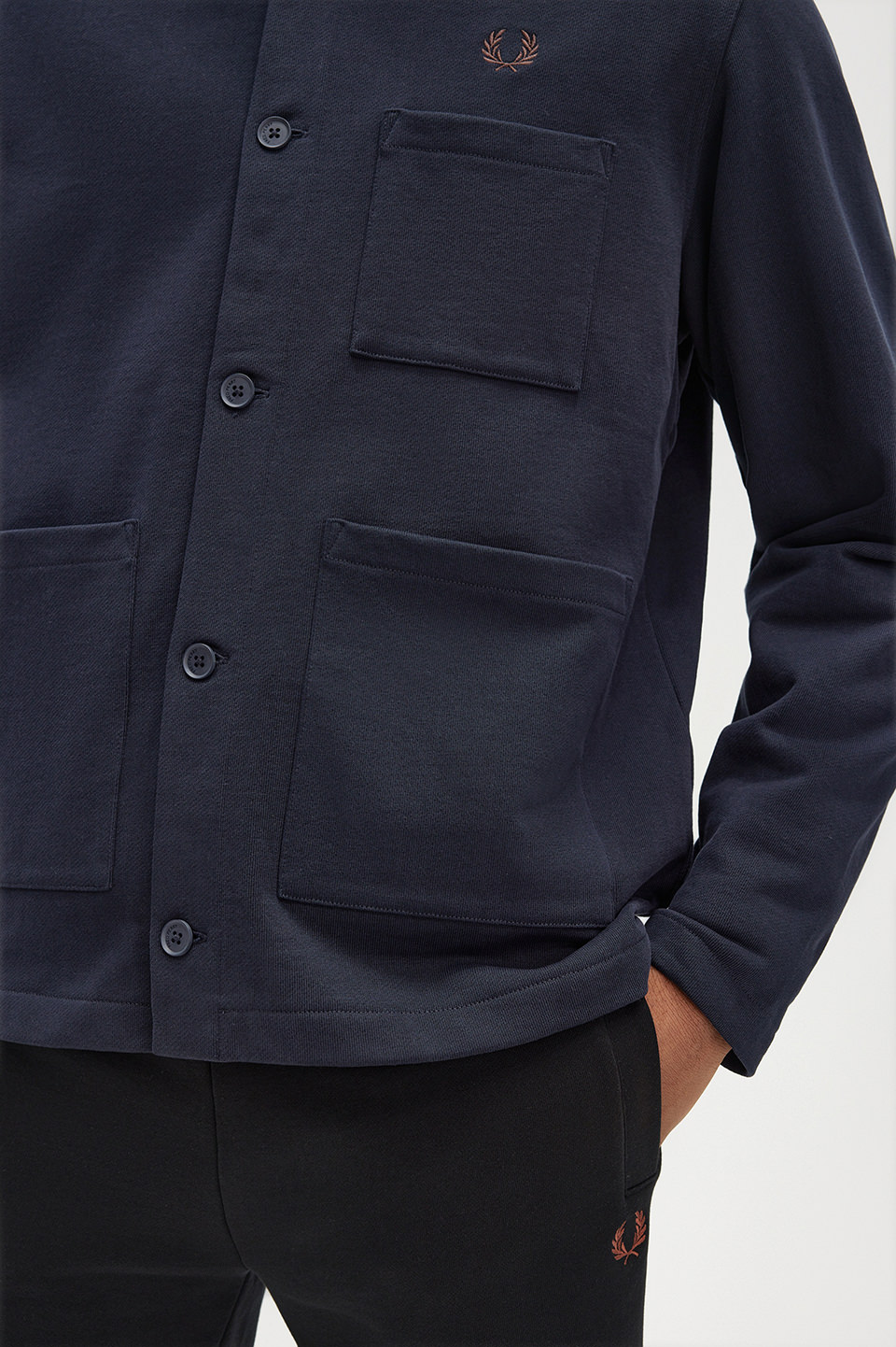 【美品】フレッドペリー Collarless Overshirt M Twill Zip-Through Overshirt(M 363：WARM STONE): | FRED PERRY
