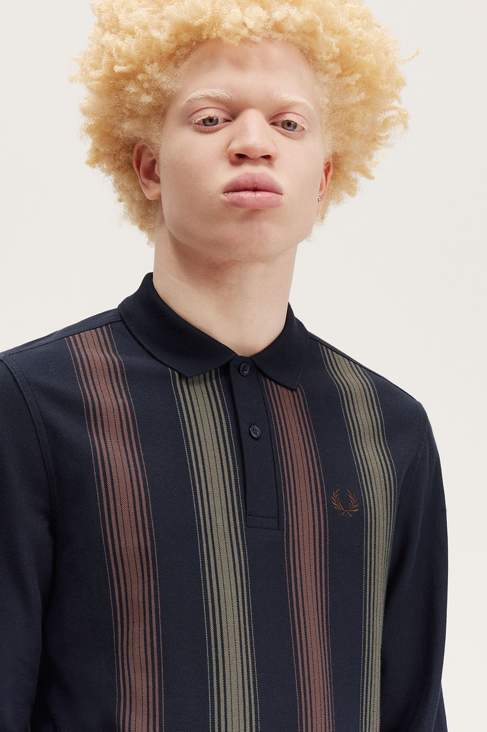 Ombre Stripe Long Sleeve Polo Shirt(M 608：NAVY): | FRED
