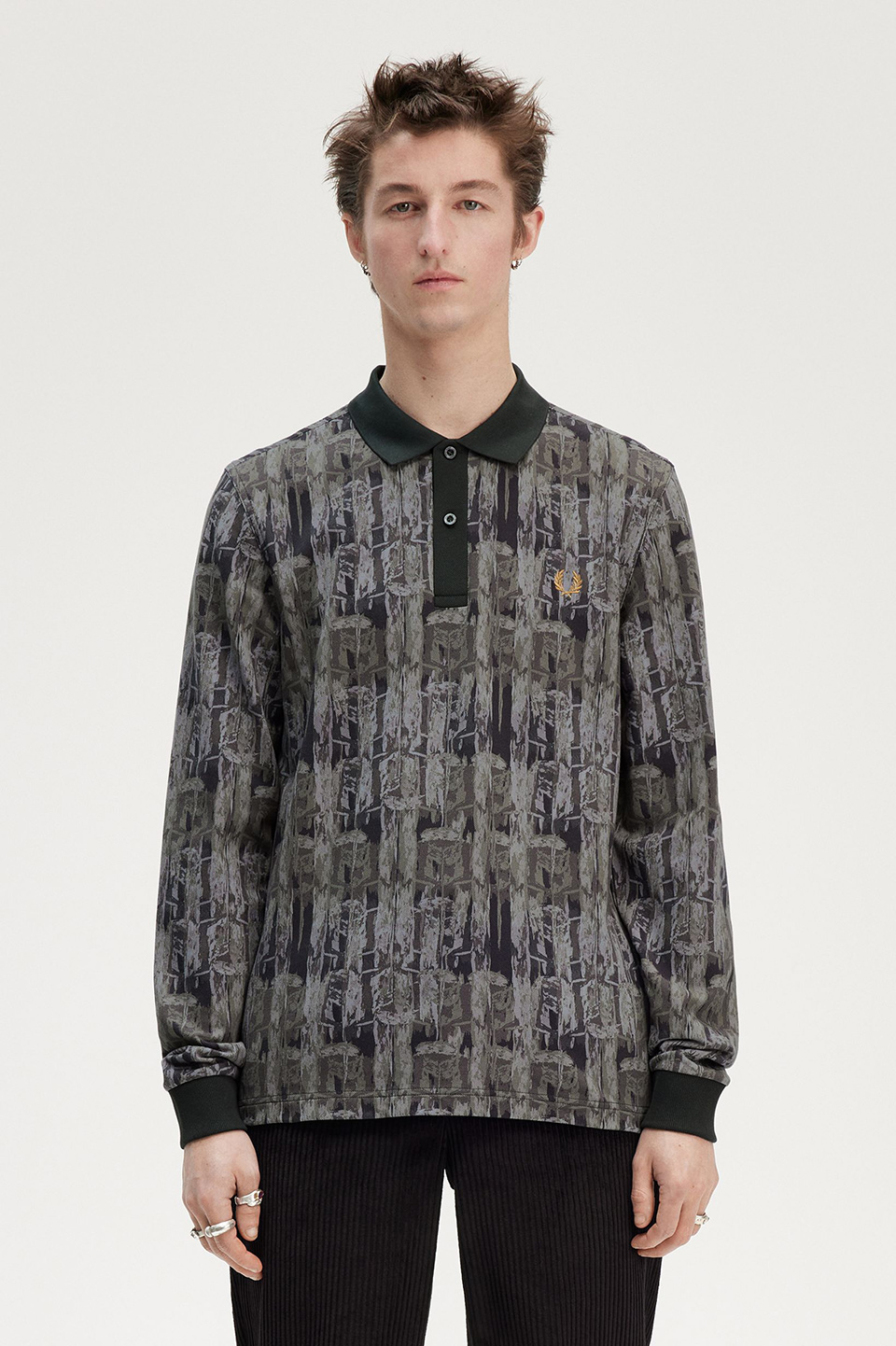 フレッドペリー ポロシャツ ナイトグリーンS Abstract Print Polo Shirt(M Q20：NIGHT GREEN): | FRED PERRY