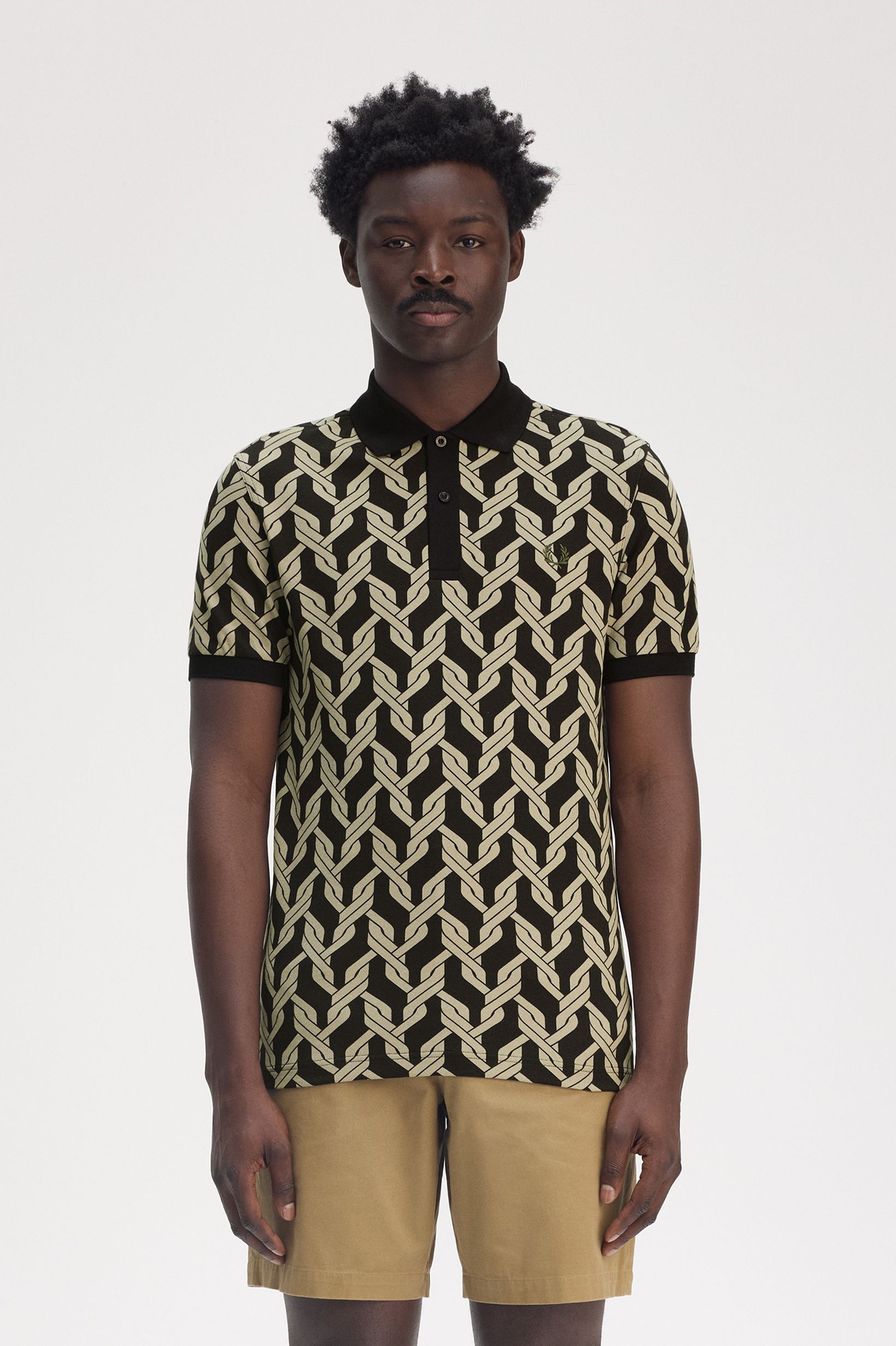 Cable Knit Print Polo Shirt(M 102：BLACK): | FRED PERRY