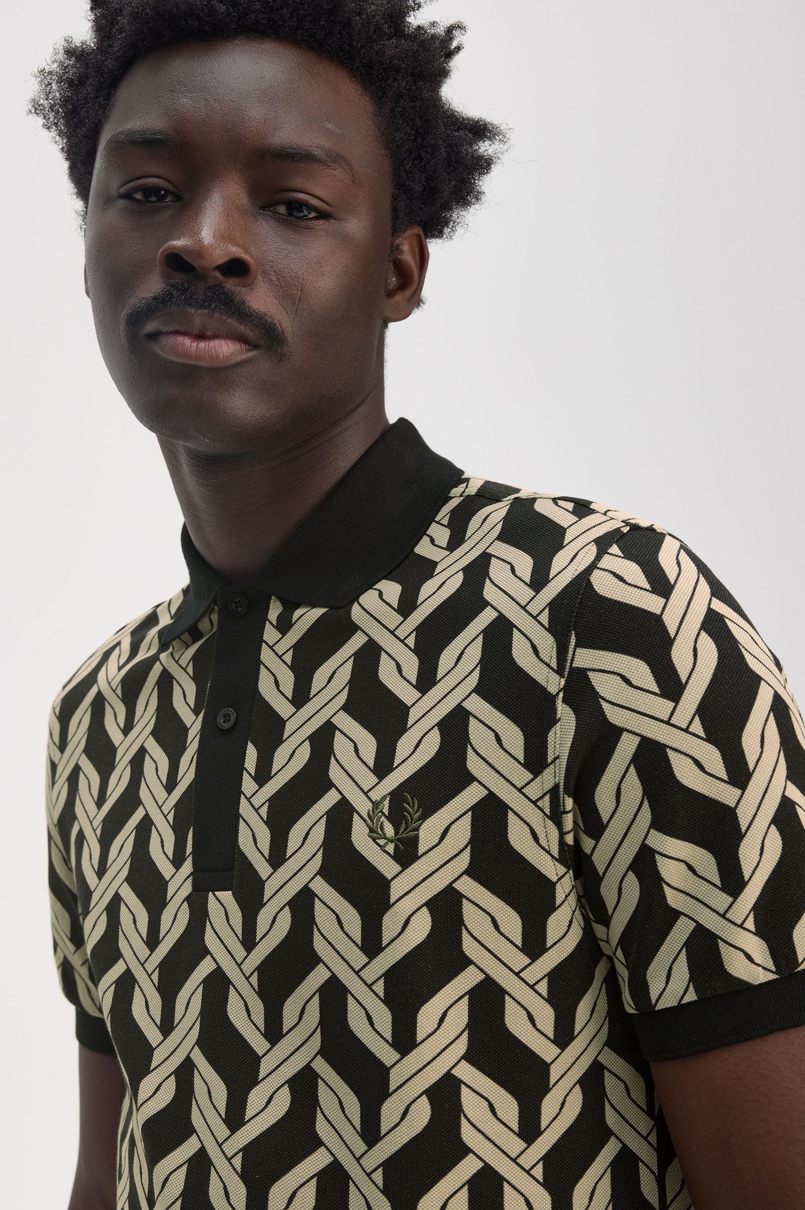 Cable Knit Print Polo Shirt(M 102：BLACK): | FRED PERRY