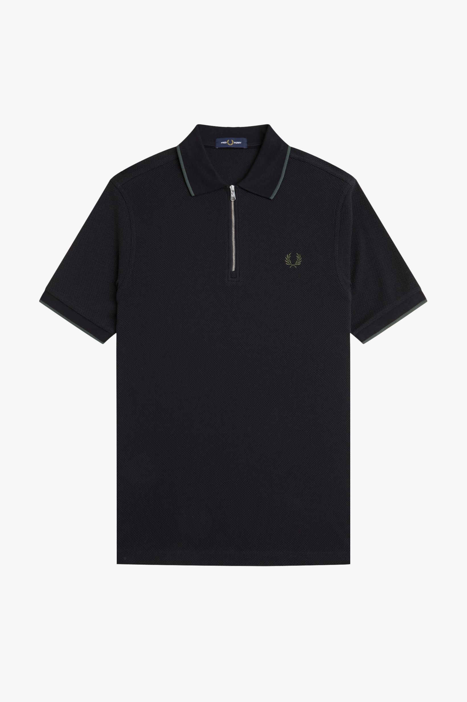 Textured Zip Neck Polo Shirt(S 102：BLACK): | FRED PERRY