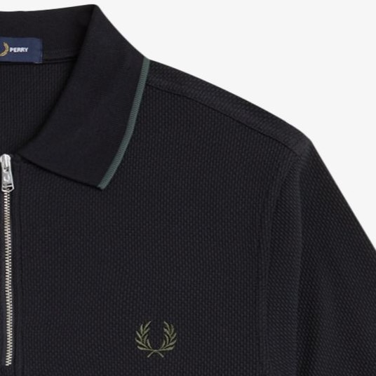 フレッドペリー ポロシャツ 黒 Sサイズ Textured Zip Neck Polo Shirt(S 102:BLACK): | FRED PERRY